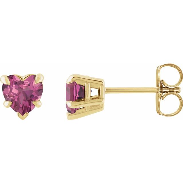 14k Gemstone Heart Stud Earrings