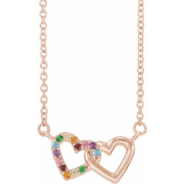 14k Gold Rainbow Hearts Interlocked Necklace