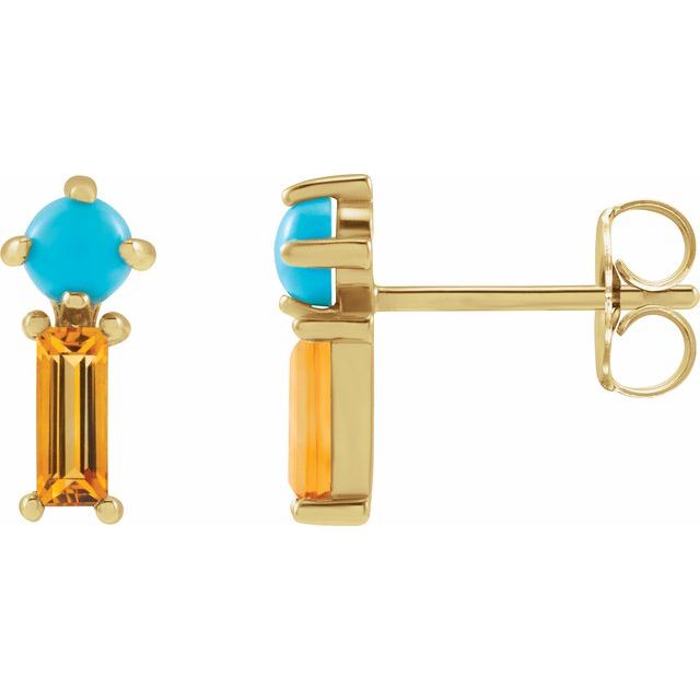 14k Gold Natural Turquoise & Natural Citrine Earrings