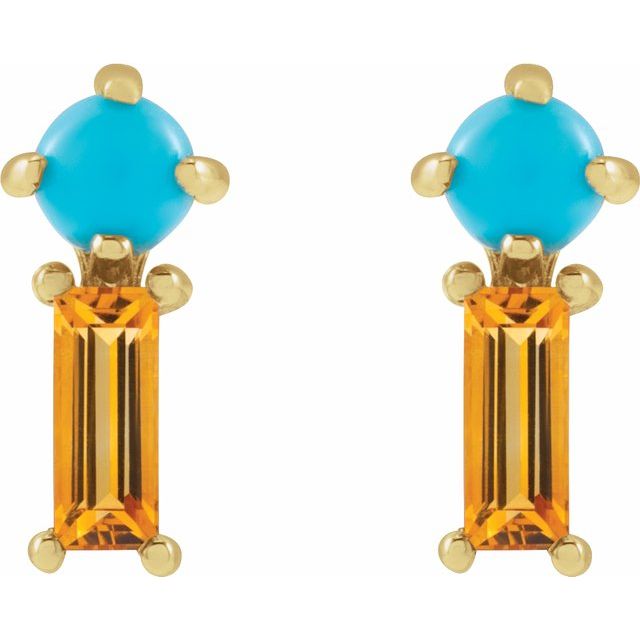 14k Gold Natural Turquoise & Natural Citrine Earrings
