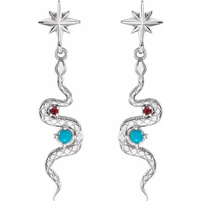 14k Gold Turquoise & Ruby Snake Earrings