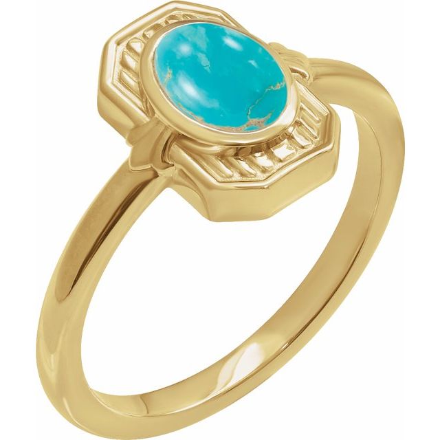 14k Gold Natural Turquoise Oval Cabochon Ring