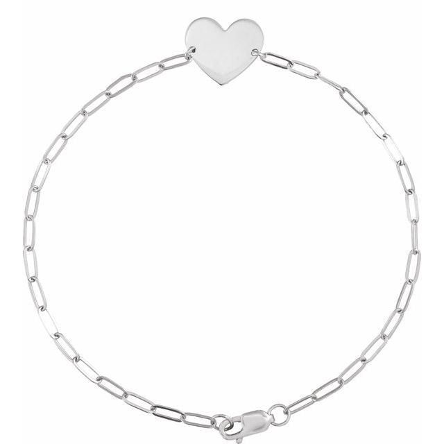Engravable Heart Bracelet - Paperclip Chain