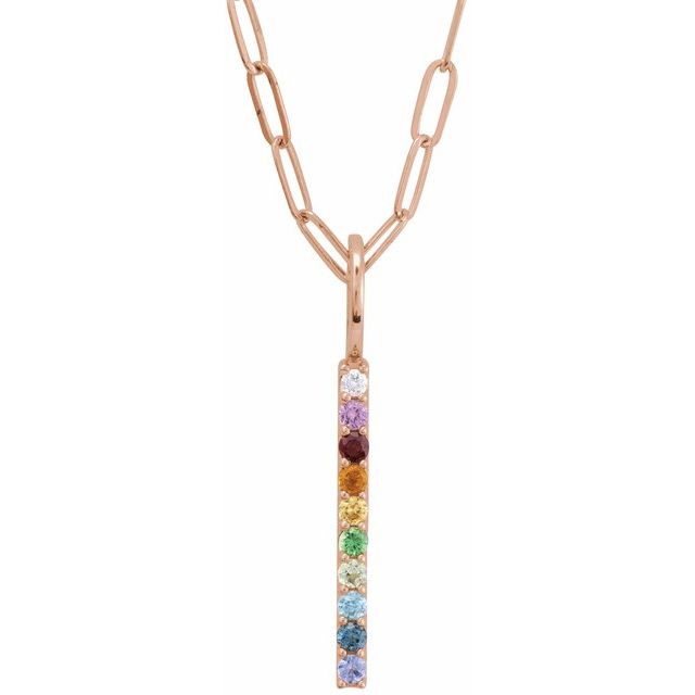 14k Rainbow Gemstone Bar Necklace