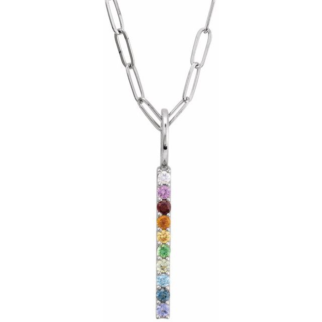 14k Rainbow Gemstone Bar Necklace