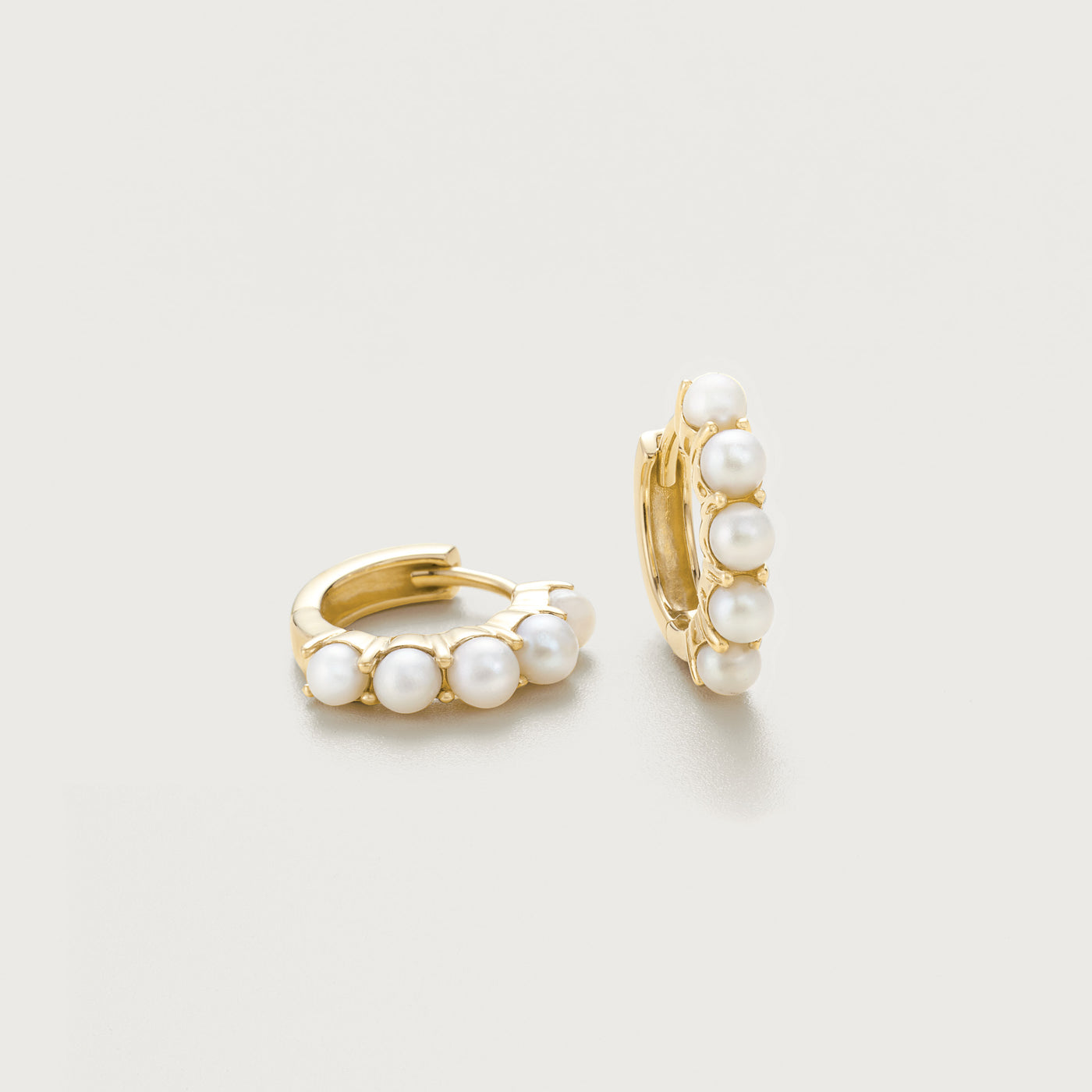 14K Gold Pearl Huggie Earrings