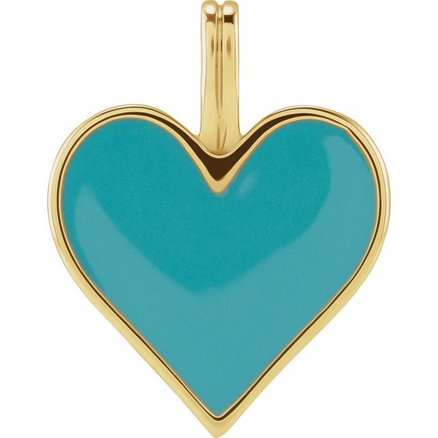 14k Gold Light Turquoise Enamel Heart Pendant