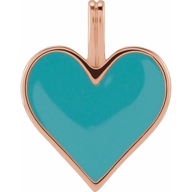 14k Gold Light Turquoise Enamel Heart Pendant
