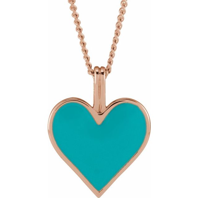 14k Gold Light Turquoise Enamel Heart Pendant