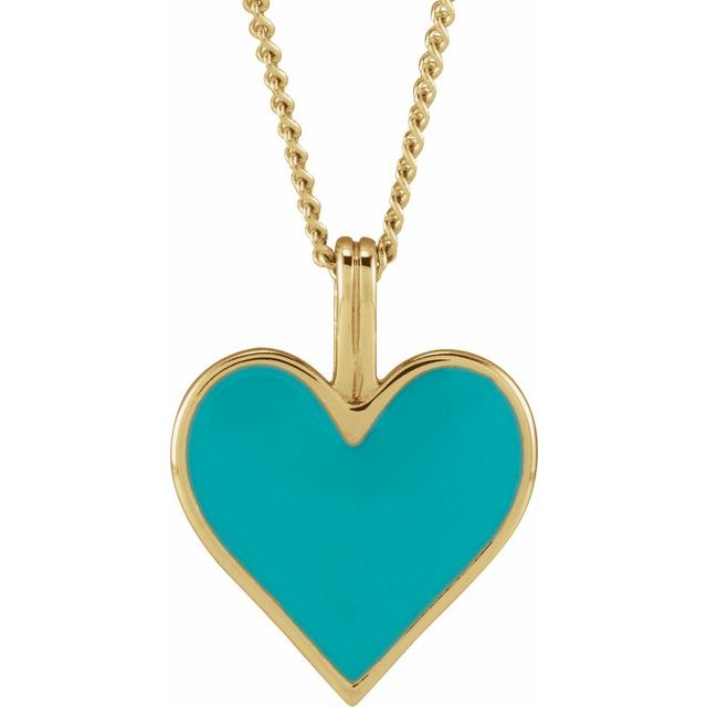 14k Gold Light Turquoise Enamel Heart Pendant