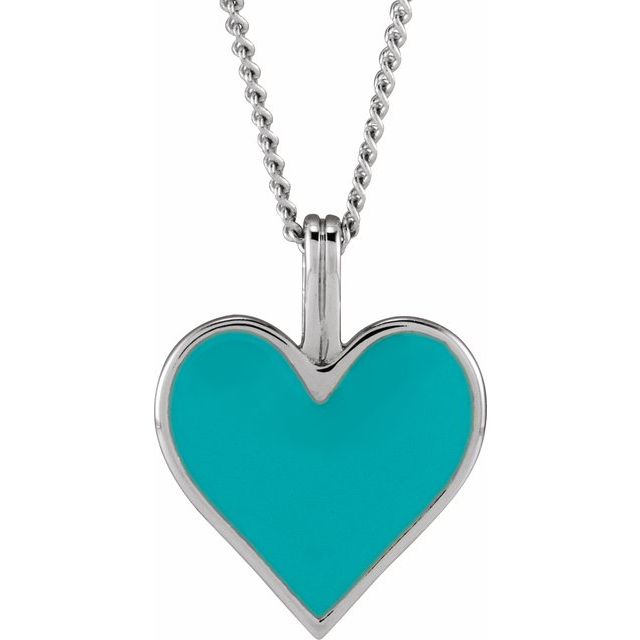 14k Gold Light Turquoise Enamel Heart Pendant