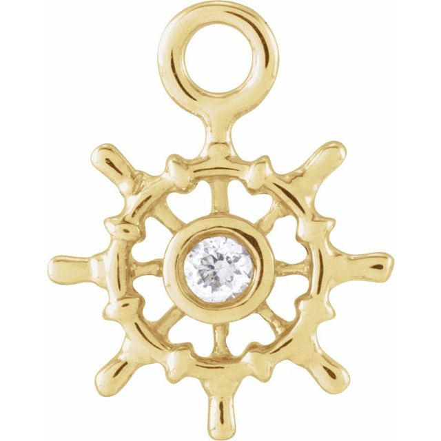 14k Gold Diamond Ship Wheel Dangle