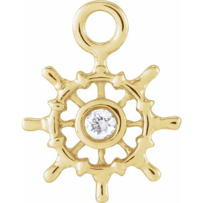 14k Gold Diamond Ship Wheel Dangle