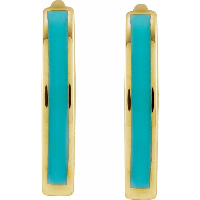 14K Gold 12mm Hinged Turquoise Enamel Huggie Hoop Earrings