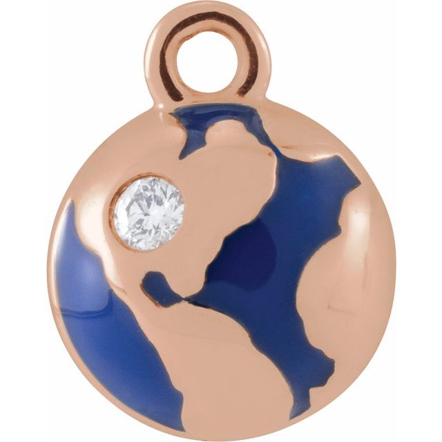 14k Gold Natural Diamond Blue Enamel Globe Dangle