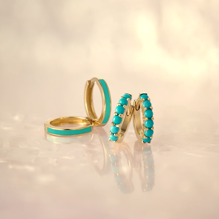 14K Gold Gemstone Huggie Hoop Earrings