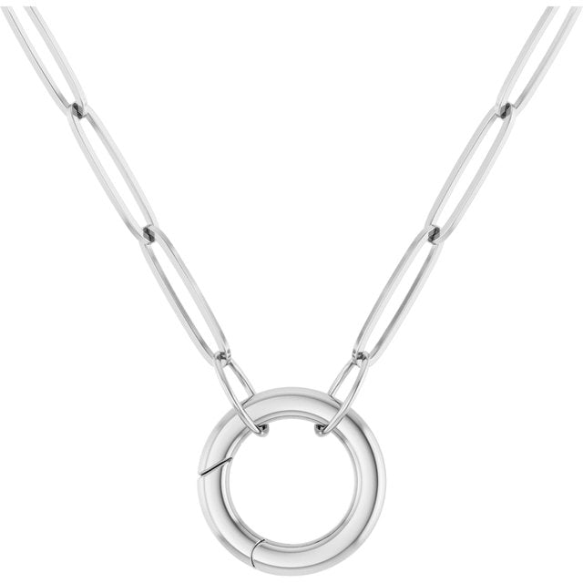 Sterling Silver 2.6mm Paperclip Charm Keeper Necklace