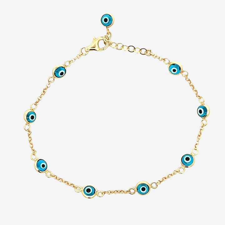 10K Gold Dainty Evil Eye Charm Bracelet