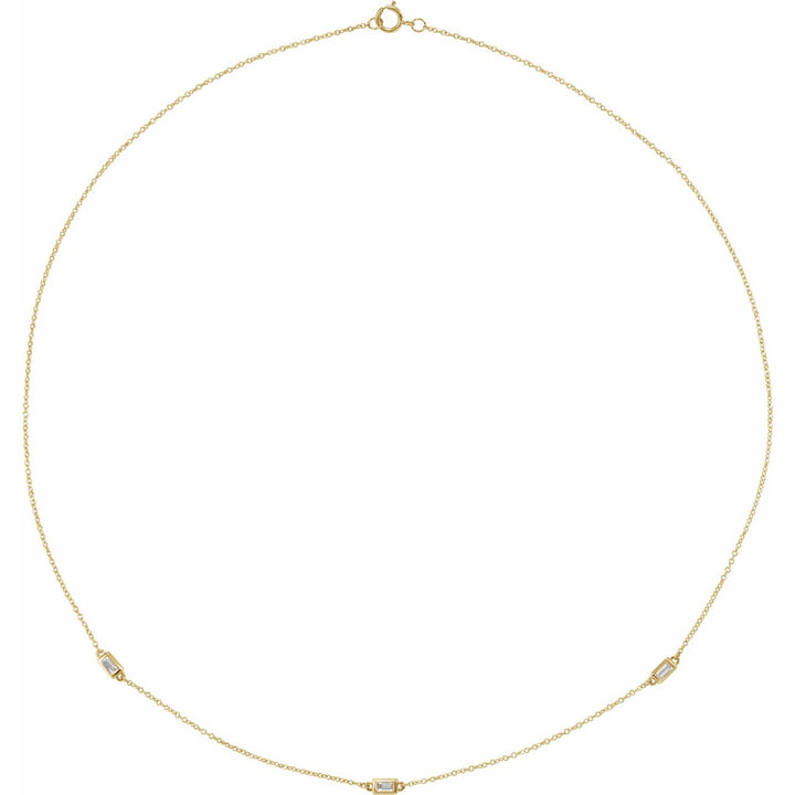 14k Gold Natural Diamond Baguette Station Necklace