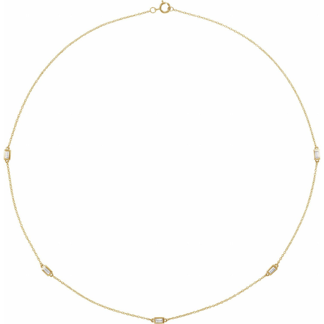 14k Gold Natural Diamond Baguette Station Necklace