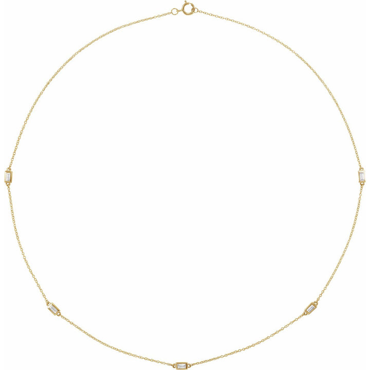 14k Gold Natural Diamond Baguette Station Necklace