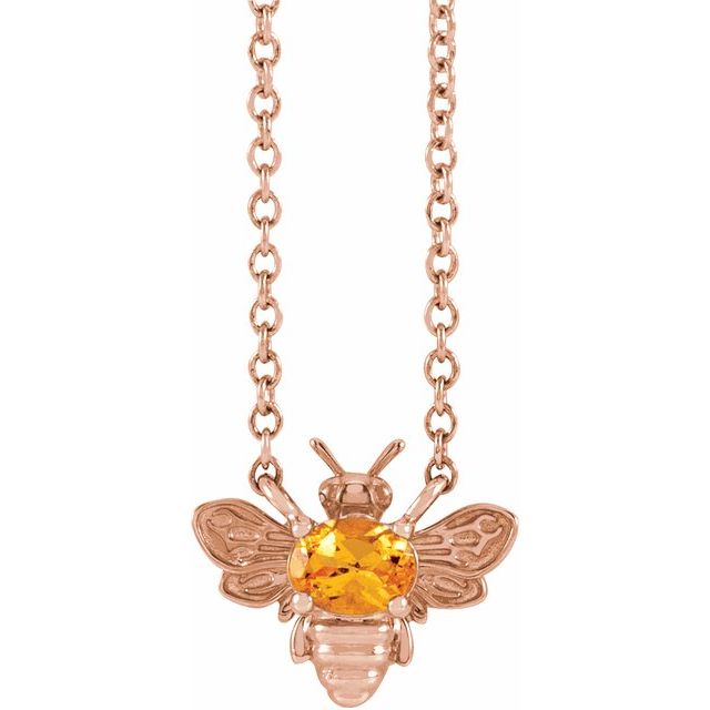 14k Gold Bee Gemstone Necklace
