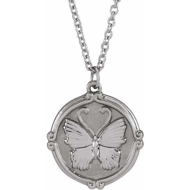 Sterling Silver Butterfly Medallion Charm Necklace
