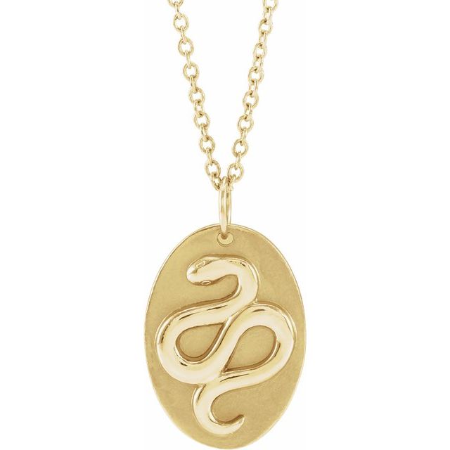 14K Gold Snake Oval Pendant