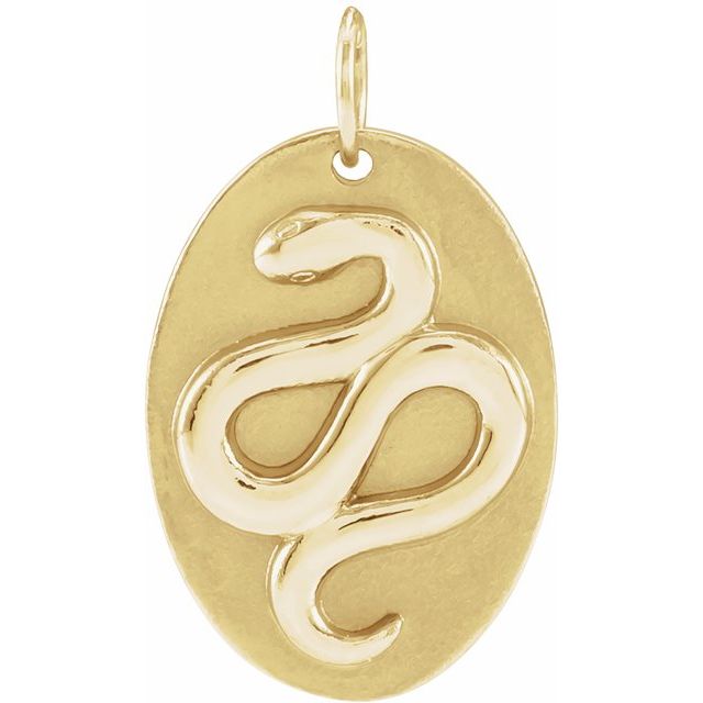 14K Gold Snake Oval Pendant