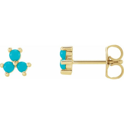 14k Gold Turquoise Three-Stone Cabochon Earrings