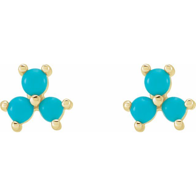 14k Gold Turquoise Three-Stone Cabochon Earrings