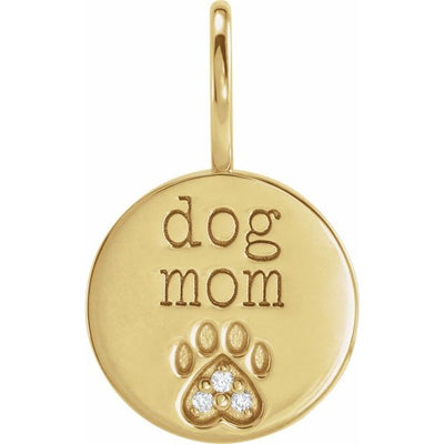 14K Gold & Diamond Dog Mom Engraveable Charm/Pendant