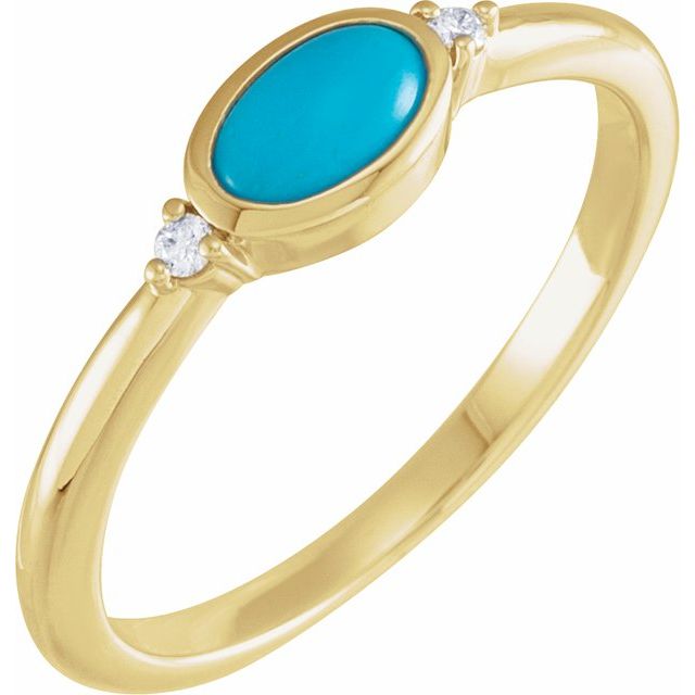 14K Gold Turquoise & Diamond Bezel Ring