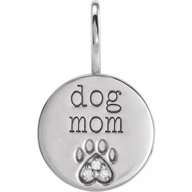 Sterling Silver & Diamond Dog Mom Engraveable Charm/Pendant