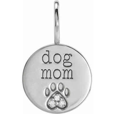 Sterling Silver & Diamond Dog Mom Engraveable Charm/Pendant