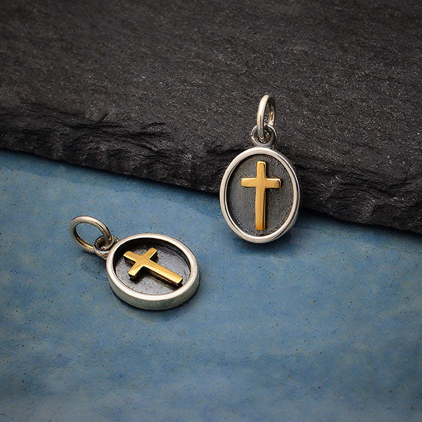 Sterling Silver & Bronze Cross Charm