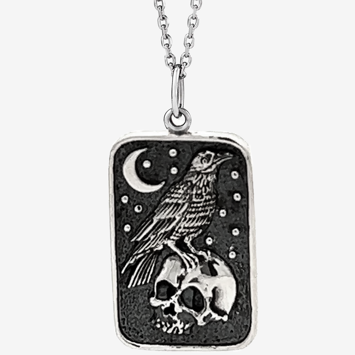 Sterling Silver Raven, Moon & Skull Talisman