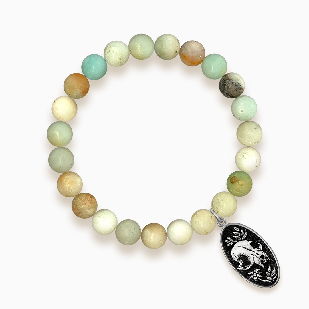 Gemstone Stacker Bracelet With Felis Mortem Charm