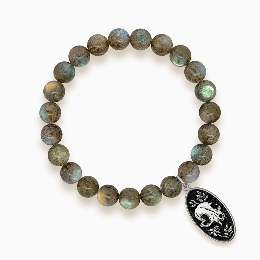 Gemstone Stacker Bracelet With Felis Mortem Charm