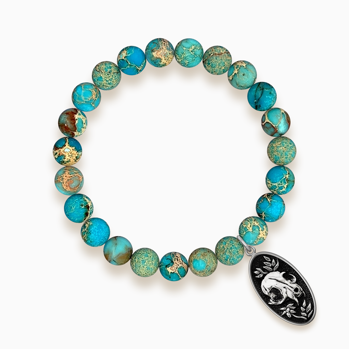 Gemstone Stacker Bracelet With Felis Mortem Charm