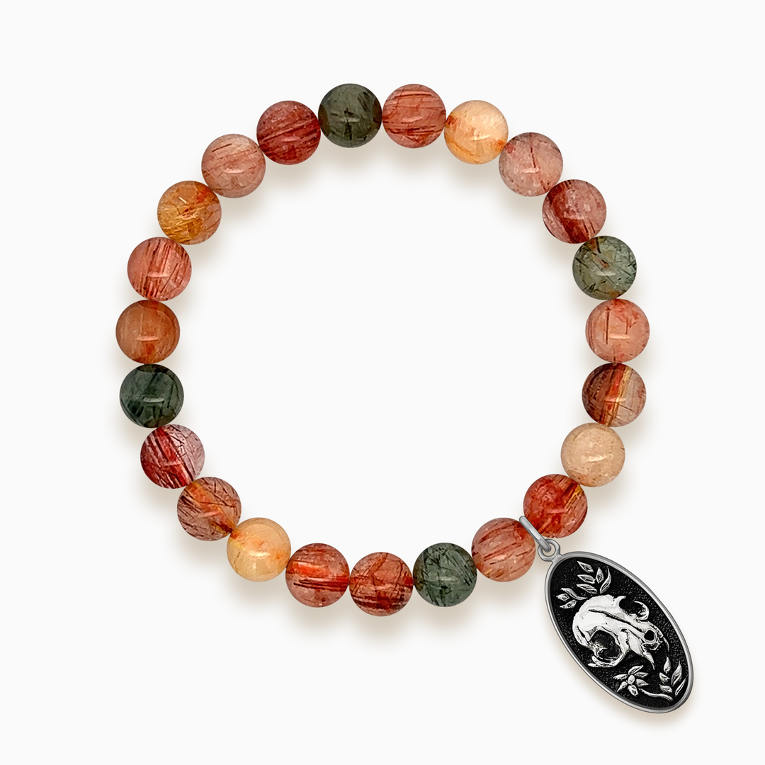 Gemstone Stacker Bracelet With Felis Mortem Charm