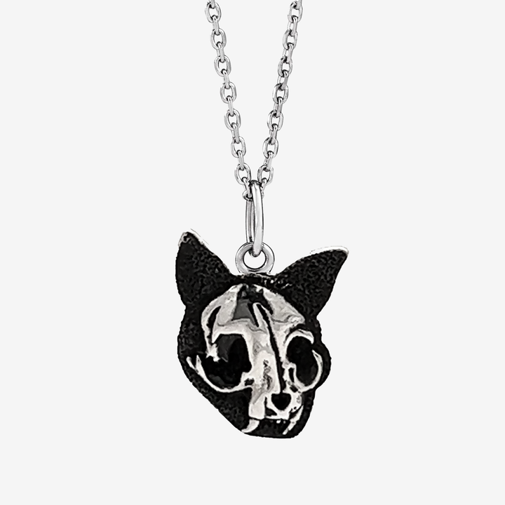 Sterling Silver Felis Mortem Flat Cat Skull Charm