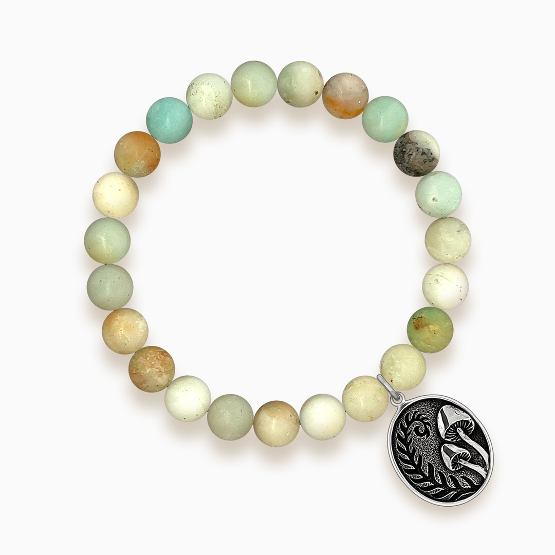 Gemstone Stacker Bracelet With Fern & Mushroom Charm