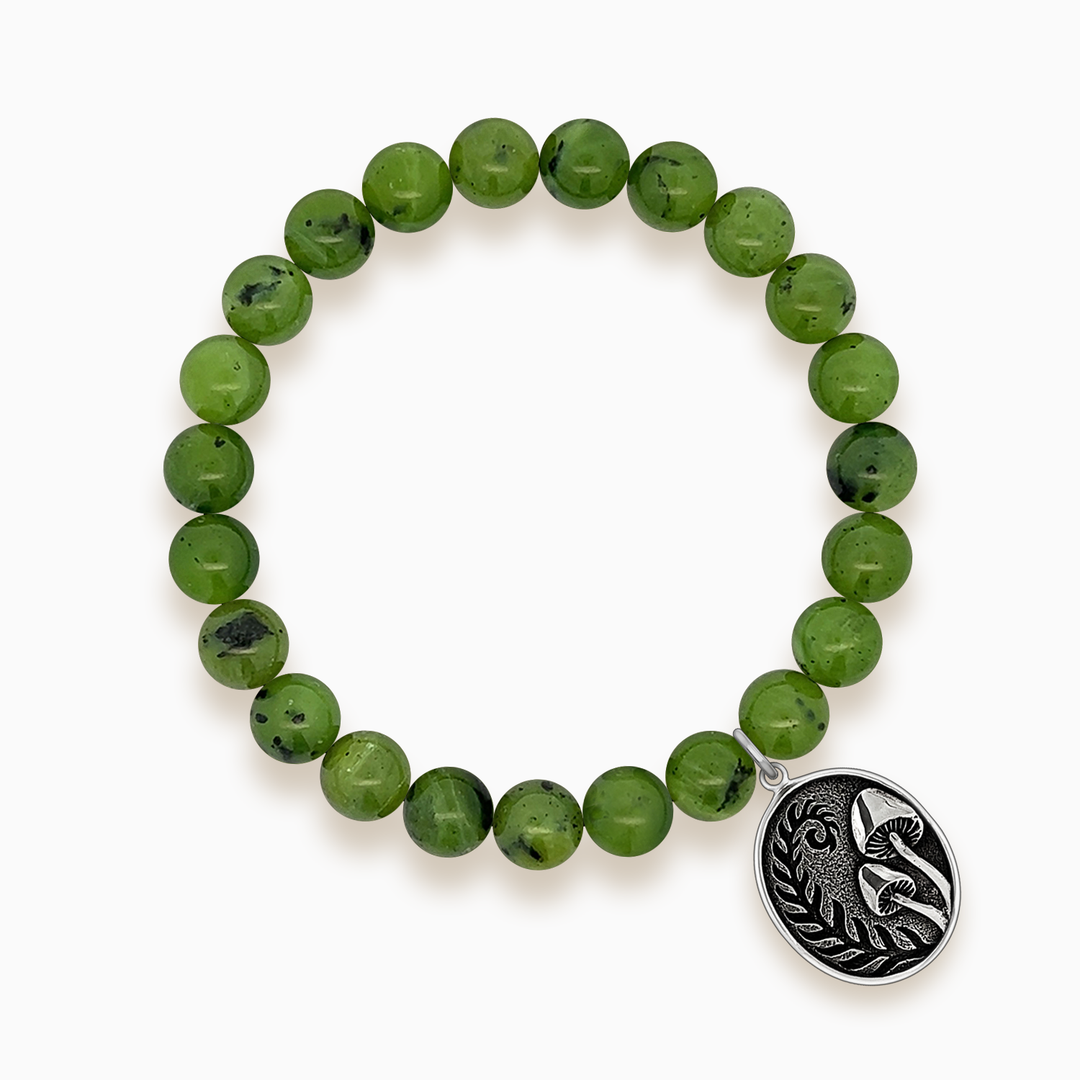 Gemstone Stacker Bracelet With Fern & Mushroom Charm