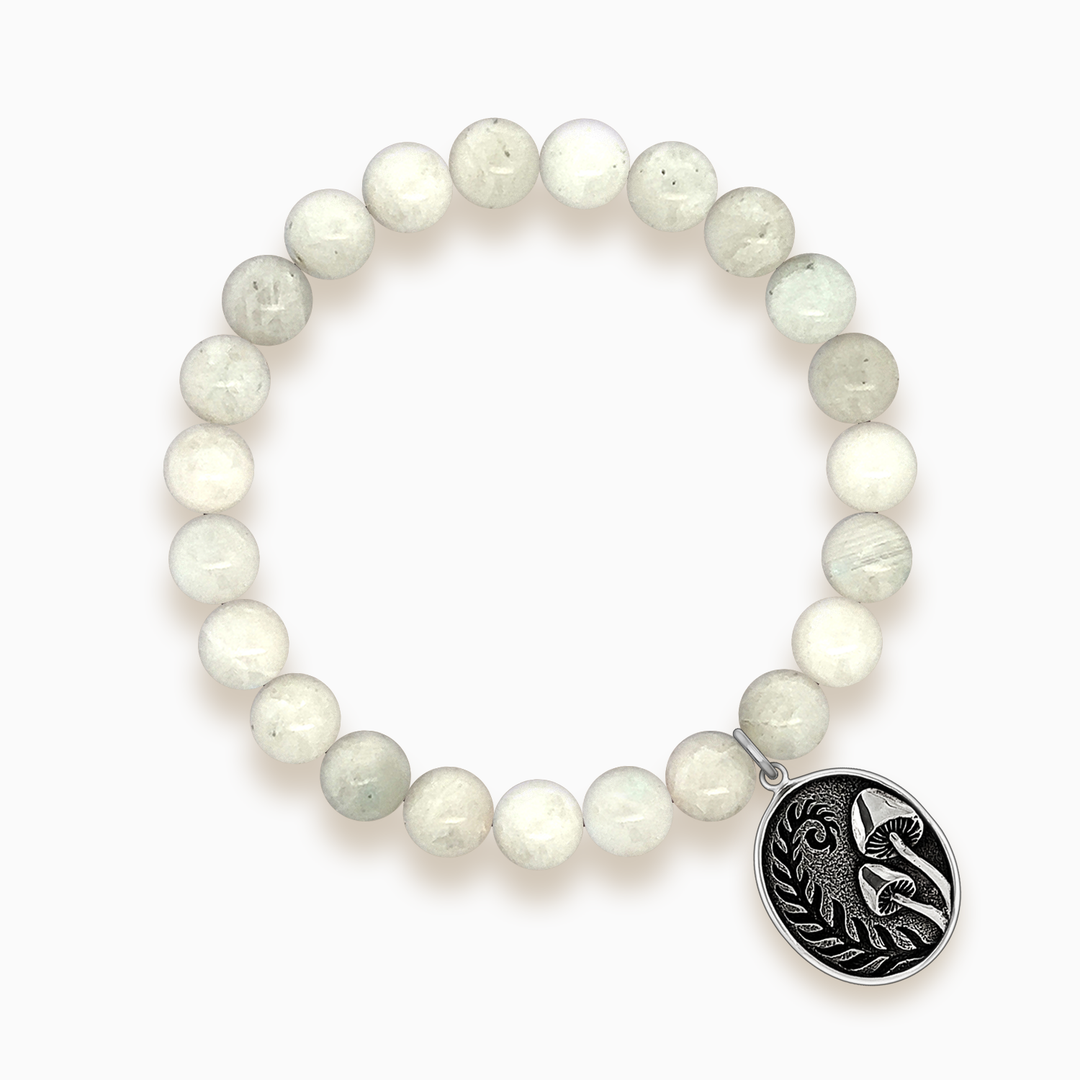 Gemstone Stacker Bracelet With Fern & Mushroom Charm