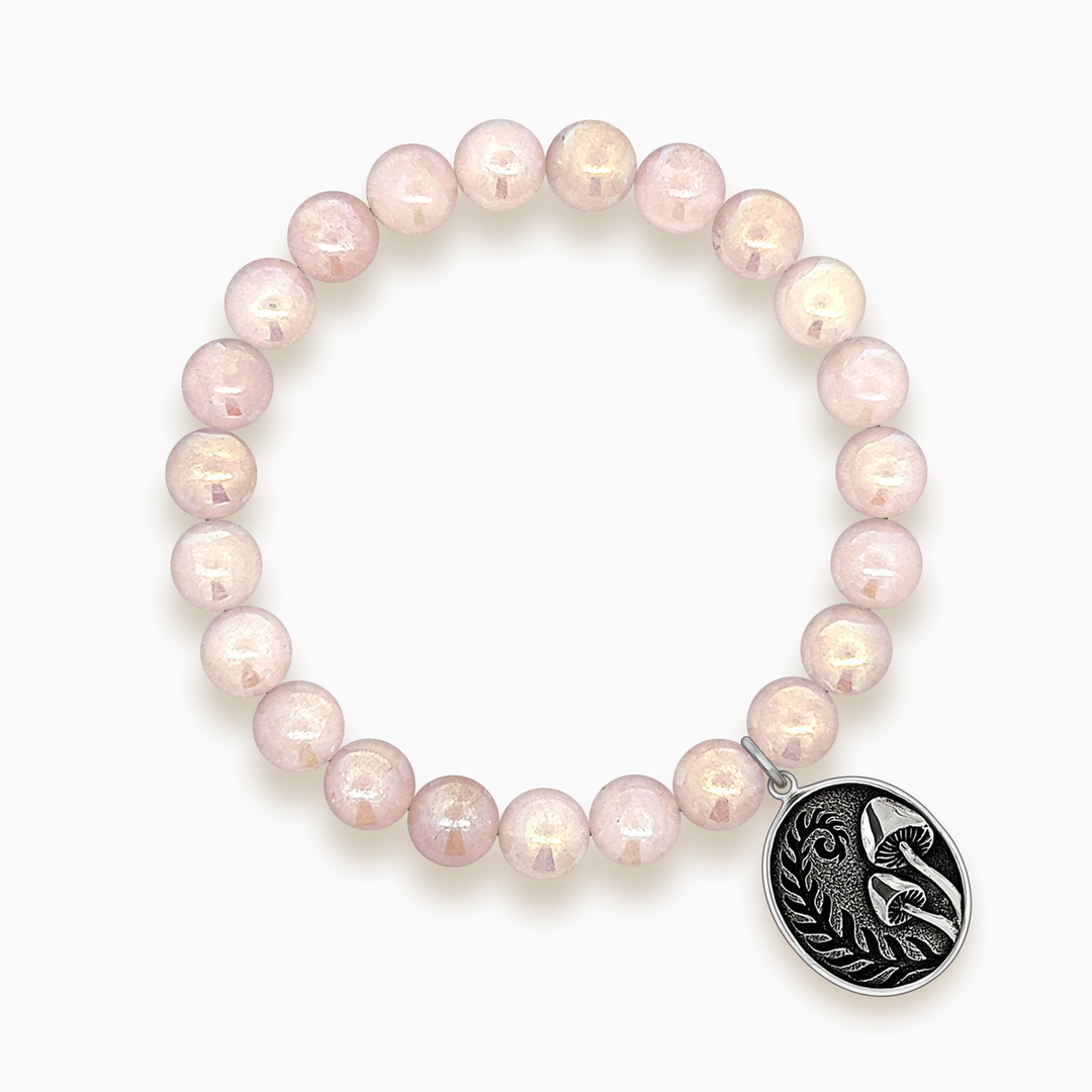 Gemstone Stacker Bracelet With Fern & Mushroom Charm