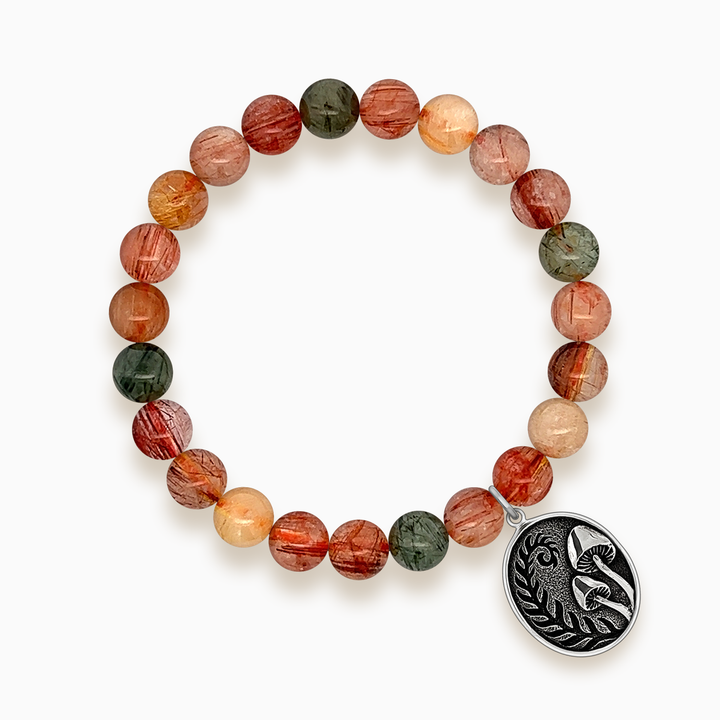 Gemstone Stacker Bracelet With Fern & Mushroom Charm