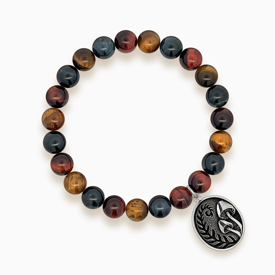 Gemstone Stacker Bracelet With Fern & Mushroom Charm