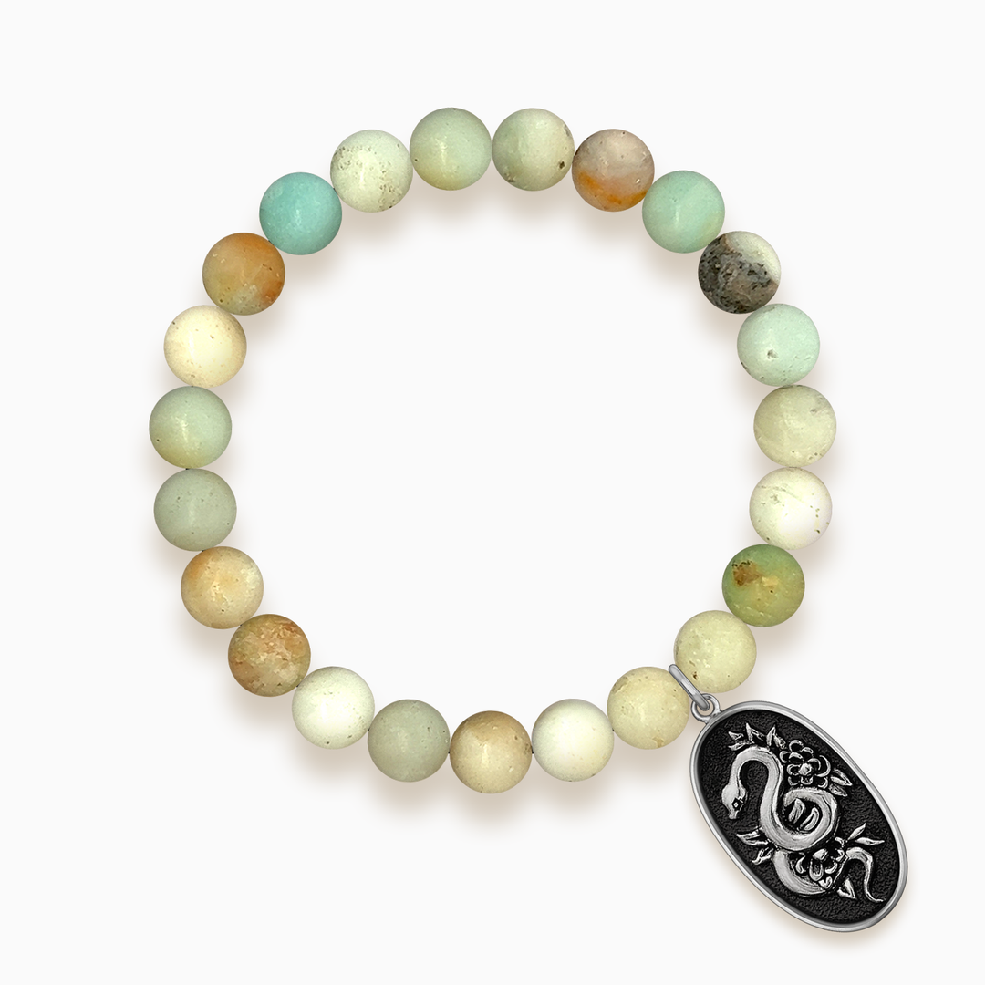 Gemstone Stacker Bracelet With Floral Serpent Charm