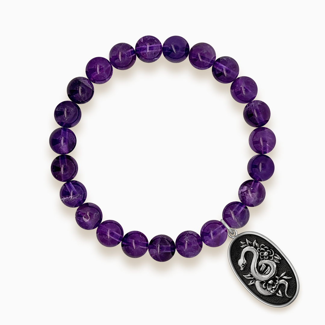 Gemstone Stacker Bracelet With Floral Serpent Charm